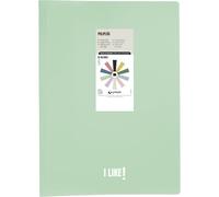Grafoplas - Cartella buste in plastica like poliuretano, 30 buste trasparenti in polipropilene extra, formato a libro, colore verde chiaro, coperchi flessibili, perfetto materiale scolastico e da