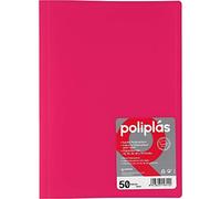 Grafoplás Cartella con copertine | 50 buste trasparenti | Coperchi in plastica semi-rigida traslucida | Perfetto per documenti formato foglio | Disponibile in colore fucsia | Modello Poliple