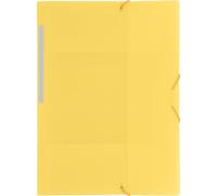 Grafoplás | Cartella in plastica | Formato foglio | Giallo pastello | Traslucido | Colorgraf | Dorso dritto con etichetta stampata, 3 baveri, chiusura in gomma elastica, perfetta per uso scolastico e