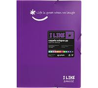 Grafoplas - Cartella scolastica con tre alette e gomme viola, formato foglio, chiusura in gomma, polipropilene opaco, like