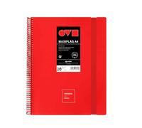 Grafoplas | Cartelle di buste in plastica A4 | 20 fodere trasparenti | Coperchi rigidi in Polyfoam | Resistente e Ultraleggero | Colore rosso | Spirale PVC | Unequal Minimal | Perfetto per documenti