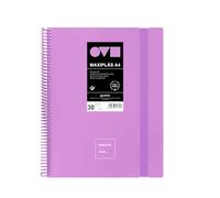 Grafoplas | Cartelle di buste in plastica A4 | 30 fodere trasparenti | Coperchi rigidi in polyfoam | Resistente e ultra leggero | Colore lavanda | Spirale PVC | Unequal Minimal | Perfetto per