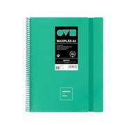 Grafoplas | Cartelle di buste in plastica A4 | 30 fodere trasparenti | Coperchi rigidi in polyfoam | Resistente e ultra leggero | Colore turchese | Spirale PVC | Unequal Minimal | Perfetto per