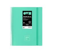 Grafoplas | Cartelle di buste in plastica A4 | 30 fodere trasparenti | Coperchi rigidi in Polyfoam | Resistente e Ultraleggero | Colore menta | Spirale PVC | Unequal Minimal | Perfetto per documenti