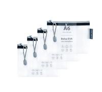 Grafoplas Confezione da 4 sacchetti con cerniera EVA a6, realizzati in gomma EVA trasparente con cerniera nera, ideali per trasportare tutti i tipi di piccoli oggetti, documenti, cosmetici o puzzle