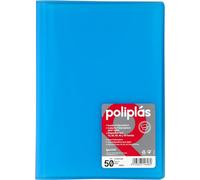 Grafoplas I Cartella con buste in plastica I 50 buste trasparenti I Formato Folio Blu Soft I Serie Poliple Traslucido I Made in Spagna I Grande Capacità di Immagazzinaggio
