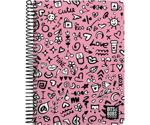 Grafoplás - Quaderno da quarto, Bits&Bobs I Love You, 80 fogli a quadretti 4 x 4 90 g, copertina in plastica impermeabile, spirale chiusura a coil-Lock, certificato FSC, perfetto materiale scolastico