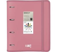 Grafoplas - Raccoglitore a 4 anelli in plastica a4 con ricambio, Carpebook Like Rosa, include fogli a quadretti 90 g 5 x 5 bordi colore, separatori, busta con chiusura, adesivi e fogli planner, dorso