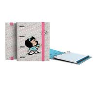 Grafoplas - Raccoglitore ad anelli a5, Carpebook Mafalda Bird, con ricambio a quadretti 5 x 5, bordo colorato, dorso curvo ergonomico, 4 anelli rotondi 25 mm, certificato FSC, morbido al tatto