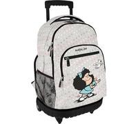 Grafoplás - Zaino con Carrello Integrato, Uccello Mafalda, Ruote Doppie 29 Litri, 52 x 37 x 25 cm, Modello Rullo, Materiale Scuola Perfetto per Bambini e Scuola Primaria, Grigio, 52x37x25cm, SCUOLA