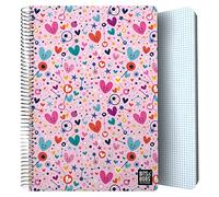 Grafoplás | Taccuino con copertina in plastica | 80 fogli a quadretti 4 x 4 90 g | Dimensioni a libro | Spirale | Collezione Design Bits&Bobs Pop Up Design Hearts | Certificato FSC