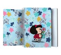 Grafoplás - Taccuino con copertina in plastica, 80 fogli a quadretti 4 x 4 90 g, formato a libro, spirale, collezione design Mafalda Lively, certificato FSC, ideale come materiale scolastico