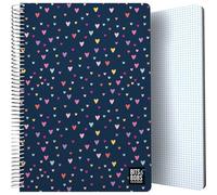 Grafoplás - Taccuino con copertina in plastica, Bits&Bobs Hearts, 80 fogli a quadretti 4 x 4 90 grammi, formato foglio, spirale, chiusura di sicurezza Coil Lock, certificato FSC, perfetto materiale