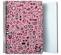Grafoplás - Taccuino con copertina in plastica, Bits&Bobs I Love You, 80 fogli a quadretti 4 x 4 90 grammi, formato foglio, spirale, chiusura di sicurezza Coil Lock, certificato FSC, perfetto