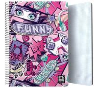 Grafoplás - Taccuino con copertina in plastica, Bits&Bobs Manica, 80 fogli a quadretti 4 x 4 90 grammi, formato foglio, spirale, chiusura di sicurezza Coil Lock, certificato FSC, perfetto materiale