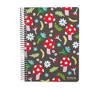 Grafoplás | Taccuino Quarto | 80 fogli a quadretti 4 x 4 90 g | Copertina in plastica | Spirale | Design Elena Corredoira | Collezione Funghi | Certificato FSC