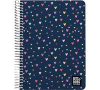 Grafoplás - Taccuino quarto, Bits&Bobs Hearts, 80 fogli a quadretti 4 x 4 90 grammi, coperchio in plastica impermeabile, spirale chiusura a coil-Lock, certificato FSC, perfetto materiale scolastico