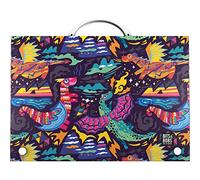 Grafoplas - Valigetta scolastica con manico e chiusura a spilla, polipropilene, formato foglio, 24, 5 x 34, 5 x 4 cm, collezione design Bits&Bobs Pop Up Dragons