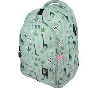 Grafoplás - Zaino scuola a tre scomparti, 33 x 46 x 22,5 cm, 30 litri, zona imbottita per laptop, modello Roomy, design Jungle, Bits & Bobs Pop Up Design, perfetto per materiale scolastico, Verde, L