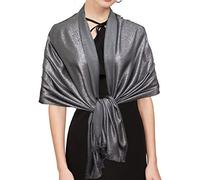 Gragengs Pashmina scintillante metallizzato scialli e involucri sciarpa lunga festa tinta unita bicolore, Grigio scuro/Argento, 70.8 x 27.5 inch(180x70cm)