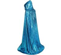 GRAJTCIN Mantello con cappuccio lucido per Halloween, mantello a lunghezza intera, costume natalizio per adulti, blu lago, 160 cm