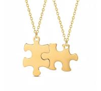 Gralara 2 Pezzi Collana Puzzle Incisione Ciondolo Puzzle Componibile Resistente Alla Ruggine Collana Coppia per Coppie, Anniversario, Oro, Vuoto