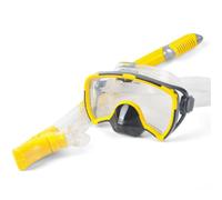 Gralara 2 Pezzi Set da Snorkeling con Maschera e Boccaglio Vetro Temperato Maschera con Boccaglio Paraspruzzi per Immersioni, Mare, Giallo, Adulto