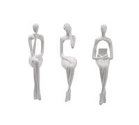 Gralara 3 Statuette di sculture astratte della Statua del pensatore Seduto per la Decorazione Domestica di mensole, Bianco