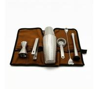 Gralara 7 Pezzi Kit da Bar con Borsa in Acciaio Inox 304 Kit da Cocktail con Borsa Arrotolabile Shaker Accessori per Barman, Feste, Casa, Set Da 7 Pezzi Boston Con Motivo A Rombi Inciso, Senza Base