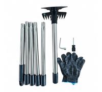 Gralara Attrezzo da Giardino con Rastrello e 2 in 1 Strumento da Giardino a Doppia Testa Robusto Kit Giardinaggio con Guanti e Accessori per Campi , 6 Sezioni