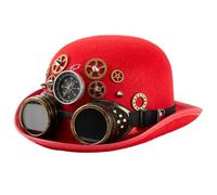 Gralara Cappello Steampunk con Occhialini Vittoriano Cappello a Cilindro con Occhialini Nero per Adulti, Carnevale, Rosso, L 58-60cm