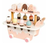 Gralara Carrello Giocattolo in Legno per Gelati E Dolci con Vassoio Coppette Coni E Targhette Finitura E Manico Curvo Adatto a Giochi di Ruolo Interattivi per Cameretta Scuola ’infanzia