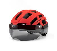 Gralara Casco da Bici con Visiera Antiurto Casco con Visiera Ventilato per Ciclisti, Pendolari, Città, Rosso E Nero