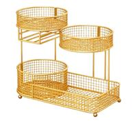 Gralara Cesto per, portaoggetti per frutta a 3 ripiani, decorazione in ferro, compatto, con porta fazzoletti, cestino per snack di verdure per piano, Oro