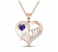 Gralara Collana Cuore MoM Ciondolo Cuore Mamma Girocollo con Scritta MoM per Donne, Oro Ros Viola