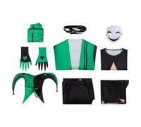Gralara Costume da Giullare con Maschera Completo Costume da Cosplay Scenico Cappello con Campanelli per Cosplayer, Attori, Halloween, Verde, XL