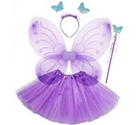 Gralara Costume Farfalla in Tulle Set Fata Farfalla con Fiocco Articoli Carnevale per Bambini, Viola, Set Di Quattro Pezzi Pieghevole