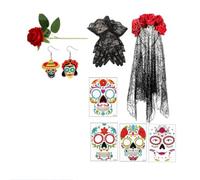 Gralara da Sposa Gotica con Rose Gotico Kit con Accessorio per Capelli e Guanti Floreale Guanti in Pizzo per Halloween, Feste a Tema, Cosplay