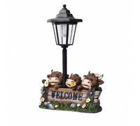 Gralara Decorazione con Mucca delle Dipinta a Mano e Luce Solare Lanterna Decorativa Statua da Giardino Rustica per, Mucca di Benvenuto