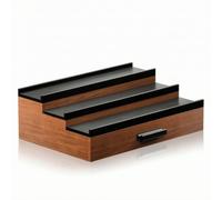 Gralara Espositore a Gradini con Cassetto Compatto Espositore con Ripiani Robusto Ripiano per Toeletta, Negozio, Stile Due Tre Strati Con Cassetto E Ripiani Neri