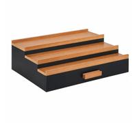 Gralara Espositore a Gradini con Cassetto Compatto Espositore con Ripiani Robusto Ripiano per Toeletta, Negozio, Stile Uno Tre Strati Con Cassetto Nero E Ripiani In Legno