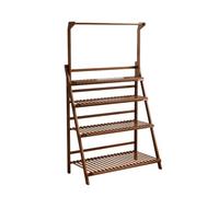 Gralara Espositore Pieghevole Supporto Piante Scaffale Fioriera Mensola in Bambù con Barra per Sospensione Telaio Rettangolare Aperto Stabilità su Pavimento Adatto per Appartamento Terrazzo