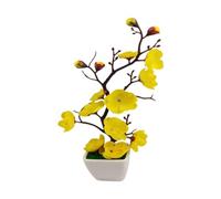 Gralara Fiori di prugno in vaso realistici, fiori di prugno artificiali in vaso per bonsai, composizione di piante finte leggere in per soggiorno, Giallo
