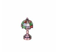 Gralara Lampada per Casa delle Bambole Lampada Miniatura da Scrivania Luce LED Stile Classico Base Bronzata Abat-Jour Artistica Vetro Macchiato Adatta per Diorami Modellismo Artigianato Domestico