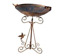 Gralara Mangiatoia per Uccelli in Ferro 32x47,5 cm, Robusta e Resistente, per Decorazioni da Esterno, con 3 Chiodi da Terra, Versatile Ciotola per