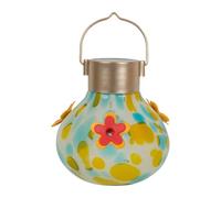 Gralara Mangiatoia per uccelli sospesa, in vetro soffiato con luce solare, regalo decorativo da giardino resistente all'usura, lampada impermeabile per il, Giallo Blu