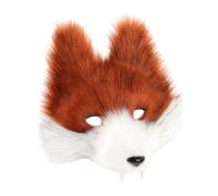 Gralara Maschera Lupo Realistica Copricapo Costume con Bianco Orecchie a Punta Naso Ovali Materiale Pelliccia Sintetica E, Marrone Rossiccio E Bianco, Maschera Da Lupo Marrone Rossiccio E Bianca