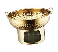 Gralara Pentola a vapore thailandese da 7 pollici, portatile, leggera, per feste, multiuso, con texture martellata e manici ad anello, D'oro