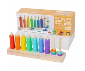 Gralara Perline Legno Impilabili Sviluppo Coordinazione Occhio-Mano Gioco Smistamento Colori Percezione Del Colore Blocchi Legno Infilabili Colorati, Lancio Di Anelli Arcobaleno