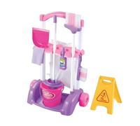Gralara Scopa per Bambini Kit Attrezzi Pulizia Carrello Completo Spazzolone Spazzola Paletta Secchio Spruzzino Cartello Strumenti a Misura Materiale Plastica